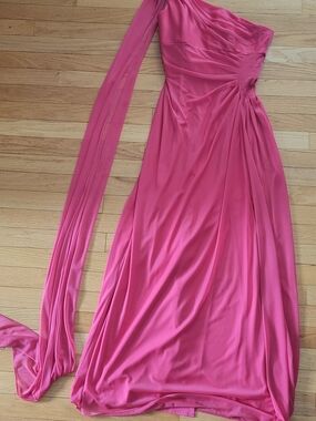 Alex Evenings One-Shoulder Hot Pink Evening Gown